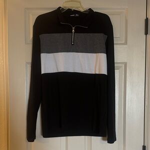 Men's Black Gray White Quarter-Zip Sweater